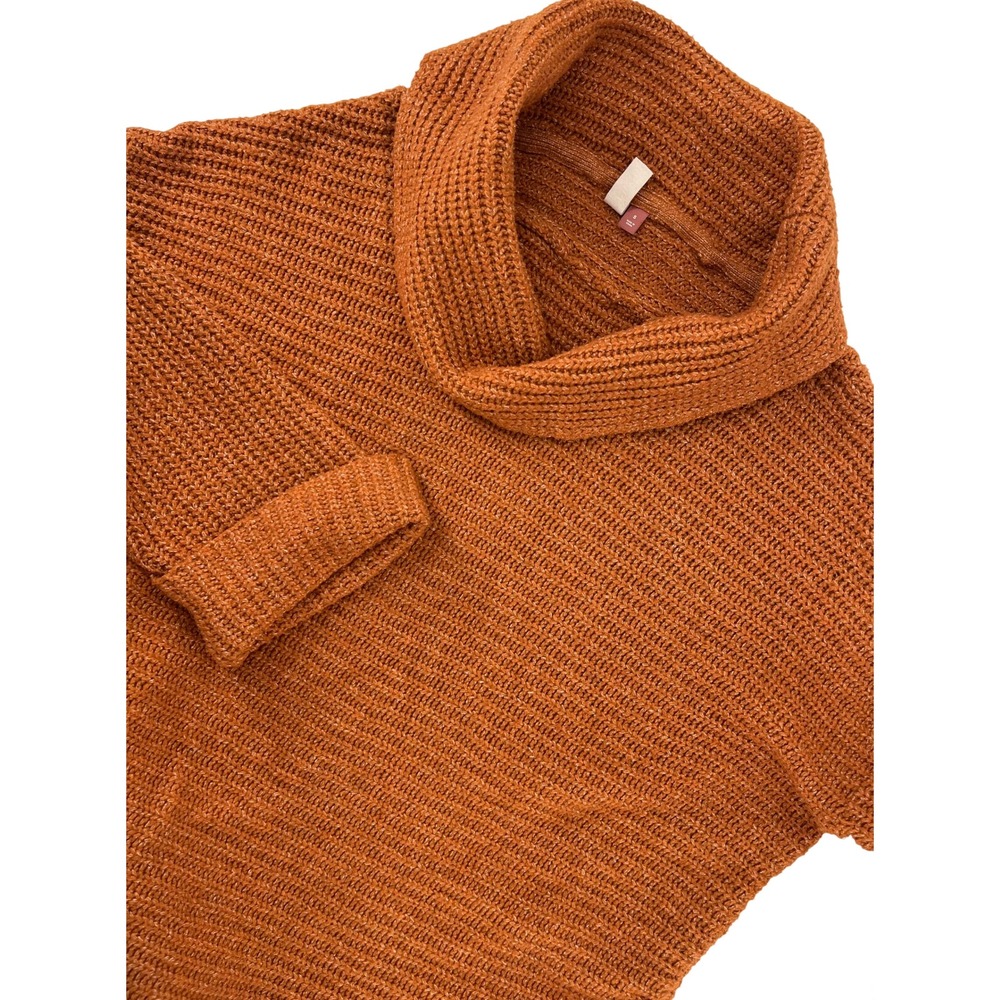 Anthropologie PILCRO Ribbed Cowl Neck Sweater Size S Burnt Orange knit ‎ small